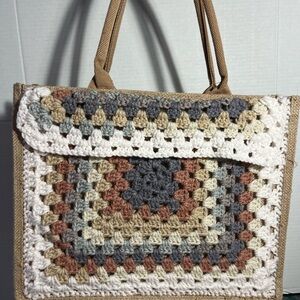 Granny Square Handcrafted Crochet Tote Bag - Multicolor